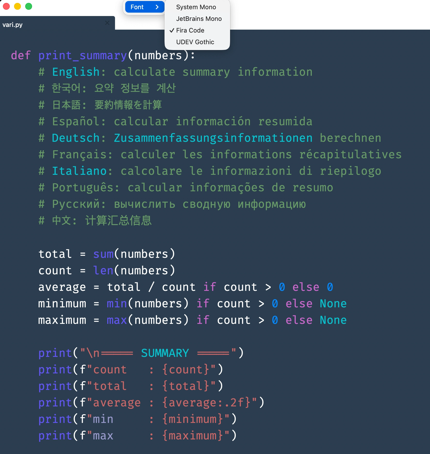 Void Text showing multiple font options