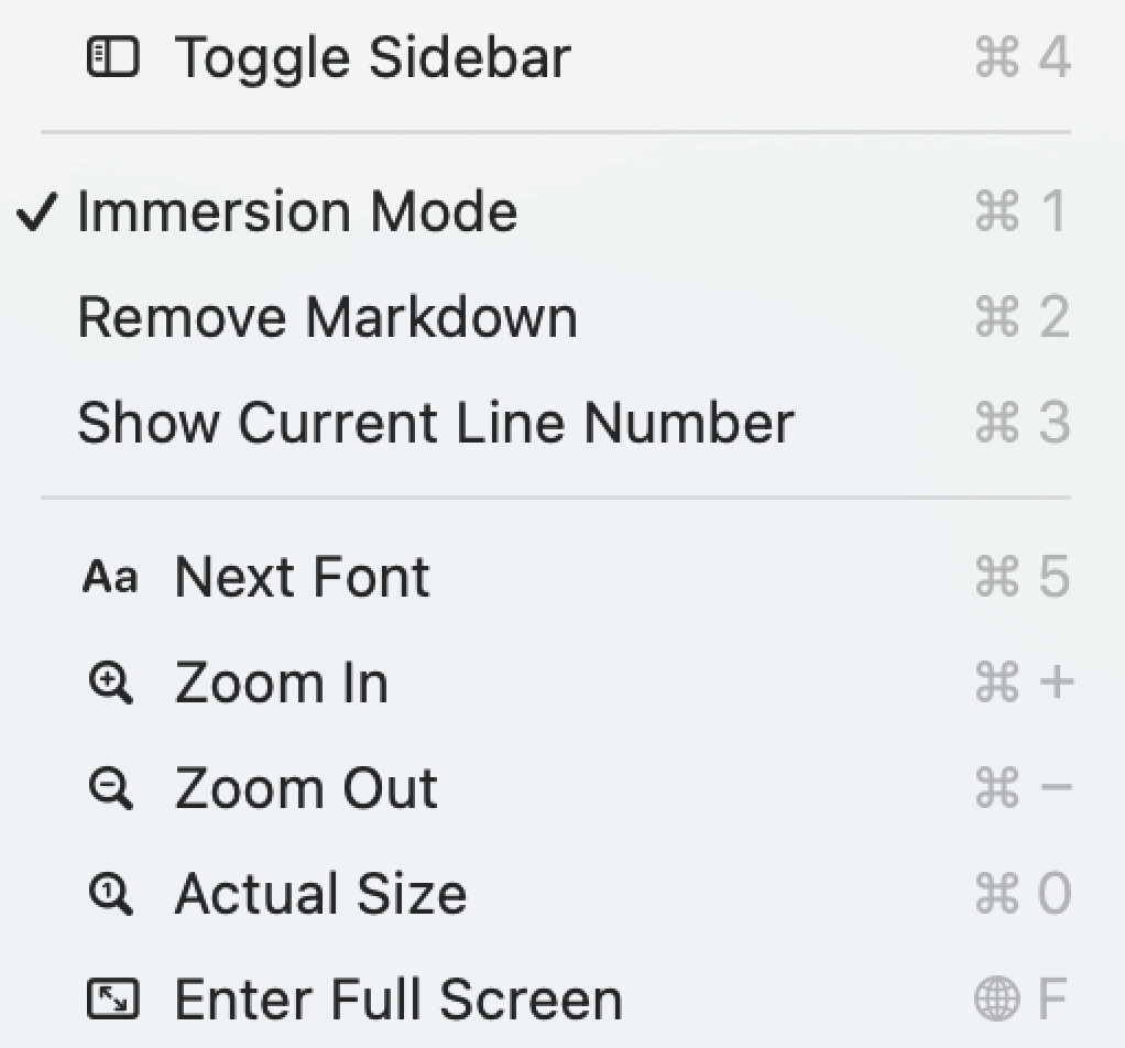 Void Text view menu and major features